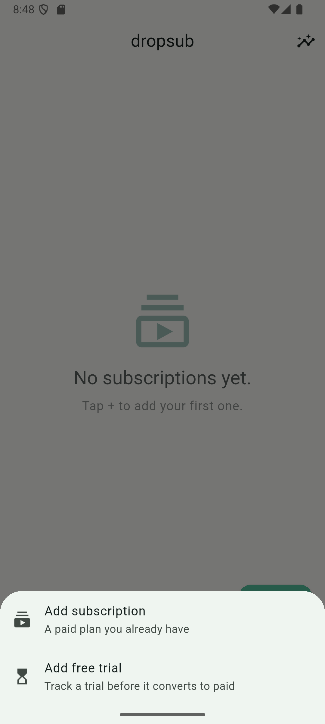 DropSub add menu with subscription and free trial choices