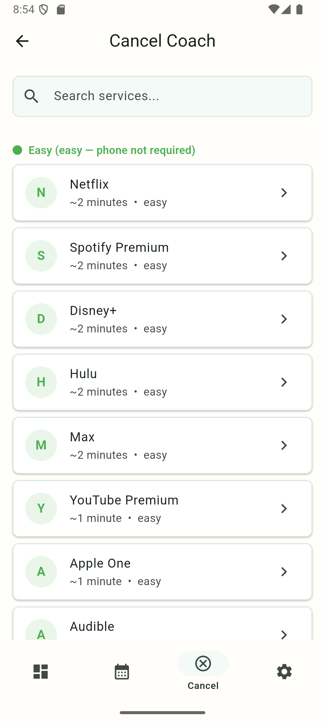 DropSub cancel coach service list with supported services